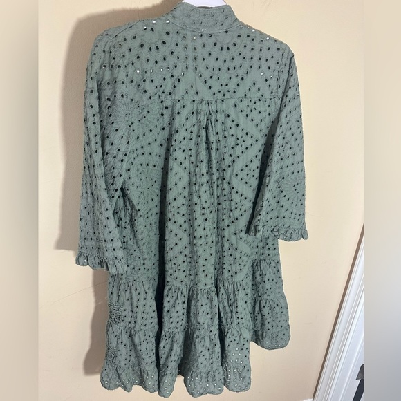 AQRL made in Italy viscose silk linen feel eyelet dress green gray size size M/L - Picture 2 of 6